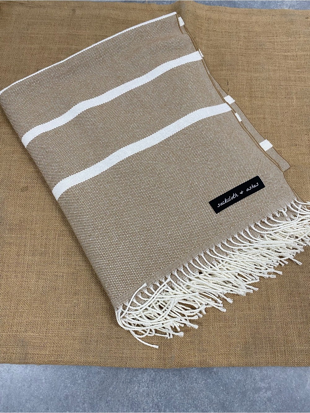 Sackcloth & Ashes Tan & Cream Blanket Cotton Blend 62” x 72”